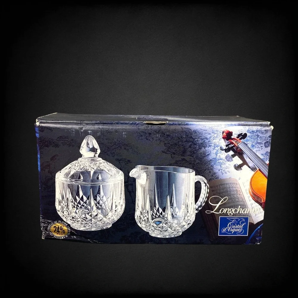 Cristal d'Arques Longchamp Crystal Creamer Sugar Set Boxed 1970s Vintage
